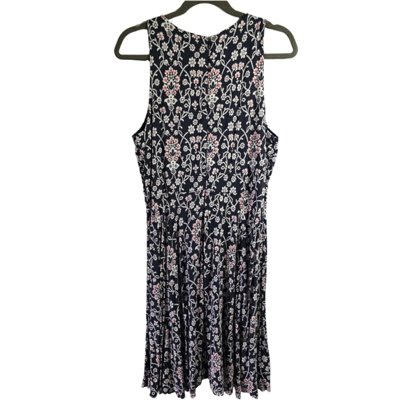LOFT black red white Floral pattern Summer dress sleeveless below knee L - Picture 1 of 10
